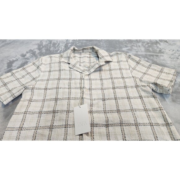 Zara Men's Large Beige Textured Check Shirt NWT - Picture 2 of 8